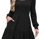 MixShe Women's Fall Dresses 2025 Square Neck Long Sleeve Winter Dress (Black, S)