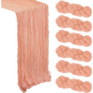 6 Pack Coral Cheesecloth Table Runner 10Ft Spring Gauze Cheese Cloth Table Runner 35x120 Inch Boho Sheer Rustic Fabric for Holiday Party Decor Baby Shower Wedding Decorations