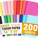 200 Sheets Tissue Paper, 20 Colors 14" X 20" Tissue Papers for Gift Bags Birthday Party Flower Decoration, Colored Tissue Paper Bulk for Packaging (Colorful)