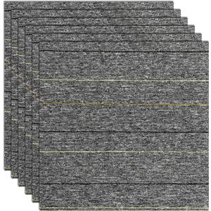 24 * 24in Self-Adhesive Carpet Tiles, Peel and Stick Floor Squares for Home Office, Removable Decorative Rug Mat, Easy Install, Sound Absorbing (10Pcs Light Grey) (20 PACK)