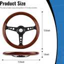 YHK 13.6 Inch Universal Classic Wood Grain Steering Wheel, Universal 6 Hole Bolt Racing Steering Wheel, 3 Spoke with Horn Button for Rally/Racing/Motorsport/Car Simulator Driving