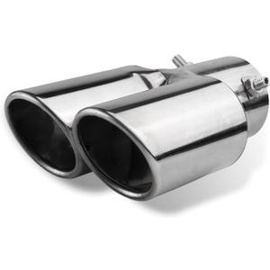 2.5" Inlet Dual Exhaust Tip, Straight Exhaust Pipe with Screw, Stainless Steel Muffler Exhaust, Tail Pipe Muffler Tip, Auto Fashion Modificed Parts, Universal Rear Tip Pipe for Cars (Silver) (1 PC, Silver #Curved Bevel Mouth)