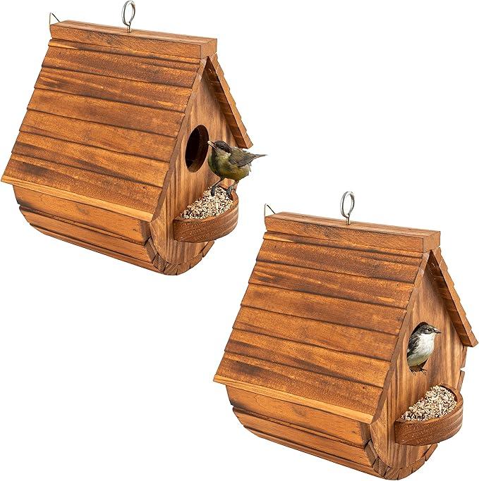 Set of 2 COLEBA Bird Houses for Outside,Outdoor Bird House Bird Families Bluebird Finch Cardinals Hanging Birdhouse for Garden