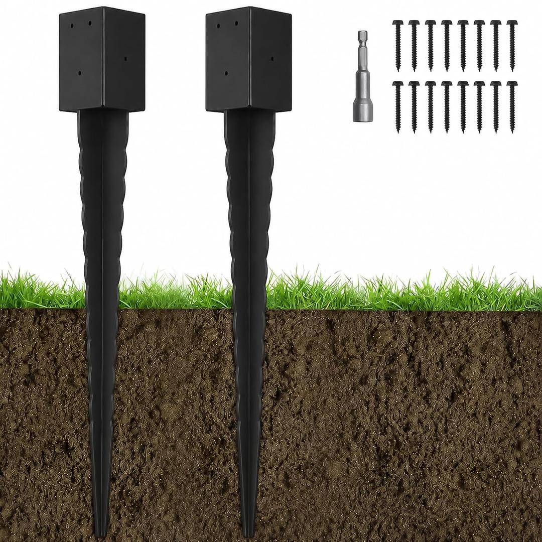 2Pcs 36"Fence Post Anchor Ground Spike| Black Powder-Coated| 4"x4"