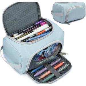 XQXA Extra Large Capacity Pencil Case Organizer, Multifunctional Pencil Pouch with Compartmens, Travel Simple Stationery Bag, Nylon Pencil Bag for Adults (Blue) Pack of 2
