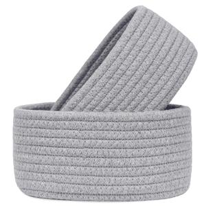 2 PackABenkle Small Woven Baskets, Tiny Oval Shallow Storage Baskets, Mini Cotton Rope Empty Decorative Basket, Boho Little Organizer Bins for Bathroom, Cat Dog Toy Gifts Baskets