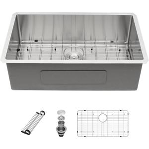 Sarlai 30 Undermount Kitchen Sink 30x18 Inch Stainless Steel Single Bowl Kitchen Sink Round Corner 16 Gauge Handmade Under Counter Sinks Basin