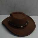 Women & Men Felt Western Cowboy Hat Classic Roll Up Brim Belt Buckle Cowgirl Fedora (M) (Coffee)