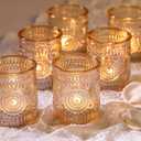 Gold Votive Candle Holder Set of 12, Glass Tea Lights Candle Holders for Wedding Table Centerpieces, Birthday Parties and Home Decor