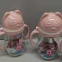 Oberni Toddler Sippy Cup, Tritan Baby Water Bottle With NonSpill Valve Spout, Removable Handle and Carry Strap, 270ml/12m+/Pink/Pack of 3