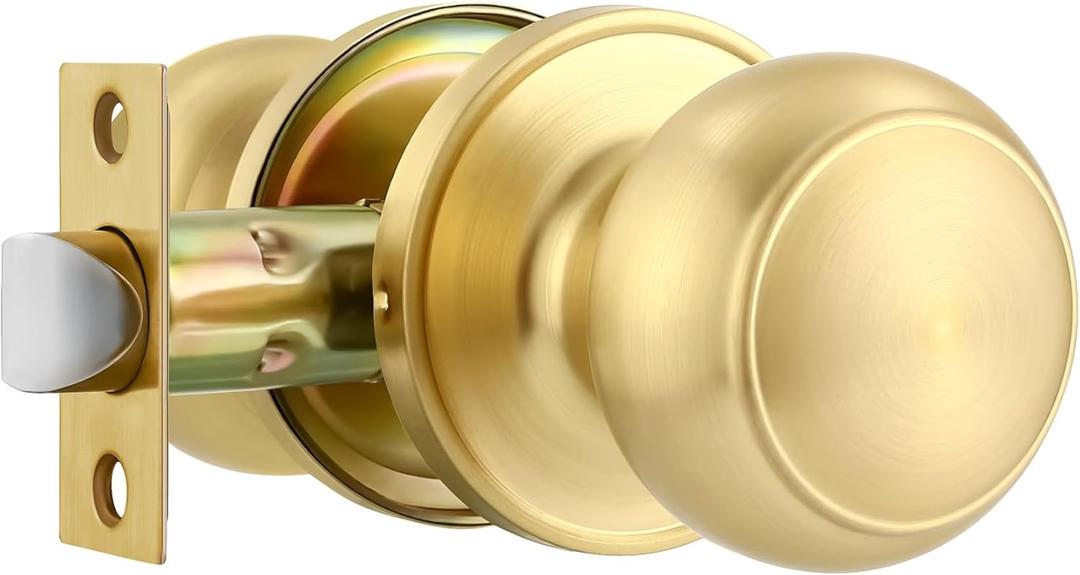 Karlstone 1 Pack Passage Door Knob, Gold Door Knob Closet,Door Handle No Key for Hallway and Brass Door Knobs, Round Gold Door Handles