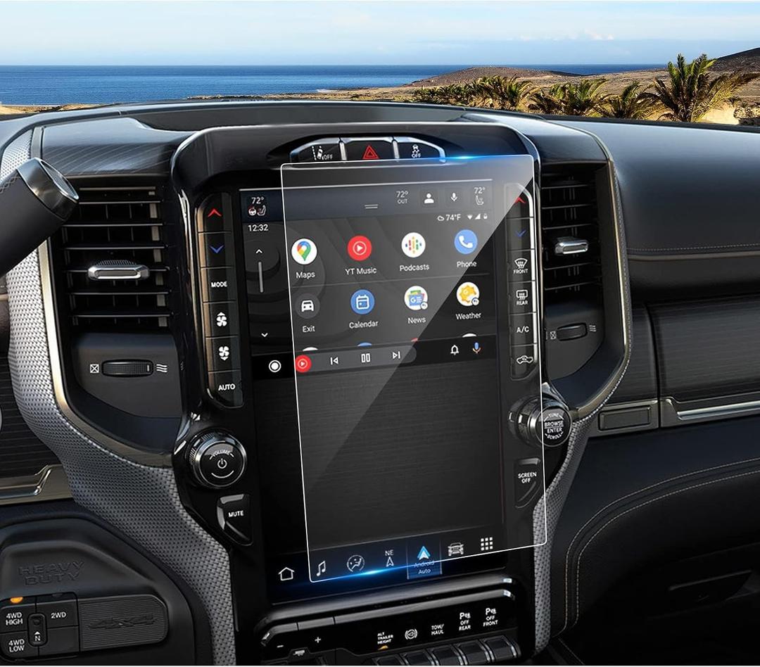 2019-2025 2026 Ram 1500 2500 3500 Screen Protector for Dodge Ram (Laramie/Rebel/RHO/Limited/Limited Longhorn/TRX) Uconnect 12-inch Touchscreen, 9H Tempered Glass 2025 Ram 1500 Accessories 12"