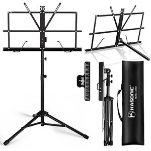K KASONIC Music Stand, 2 in 1 Dual-Use Folding Sheet Music Stand & Desktop Book Stand, Portable Lightweight with Music Sheet Clip Holder Carrying Bag