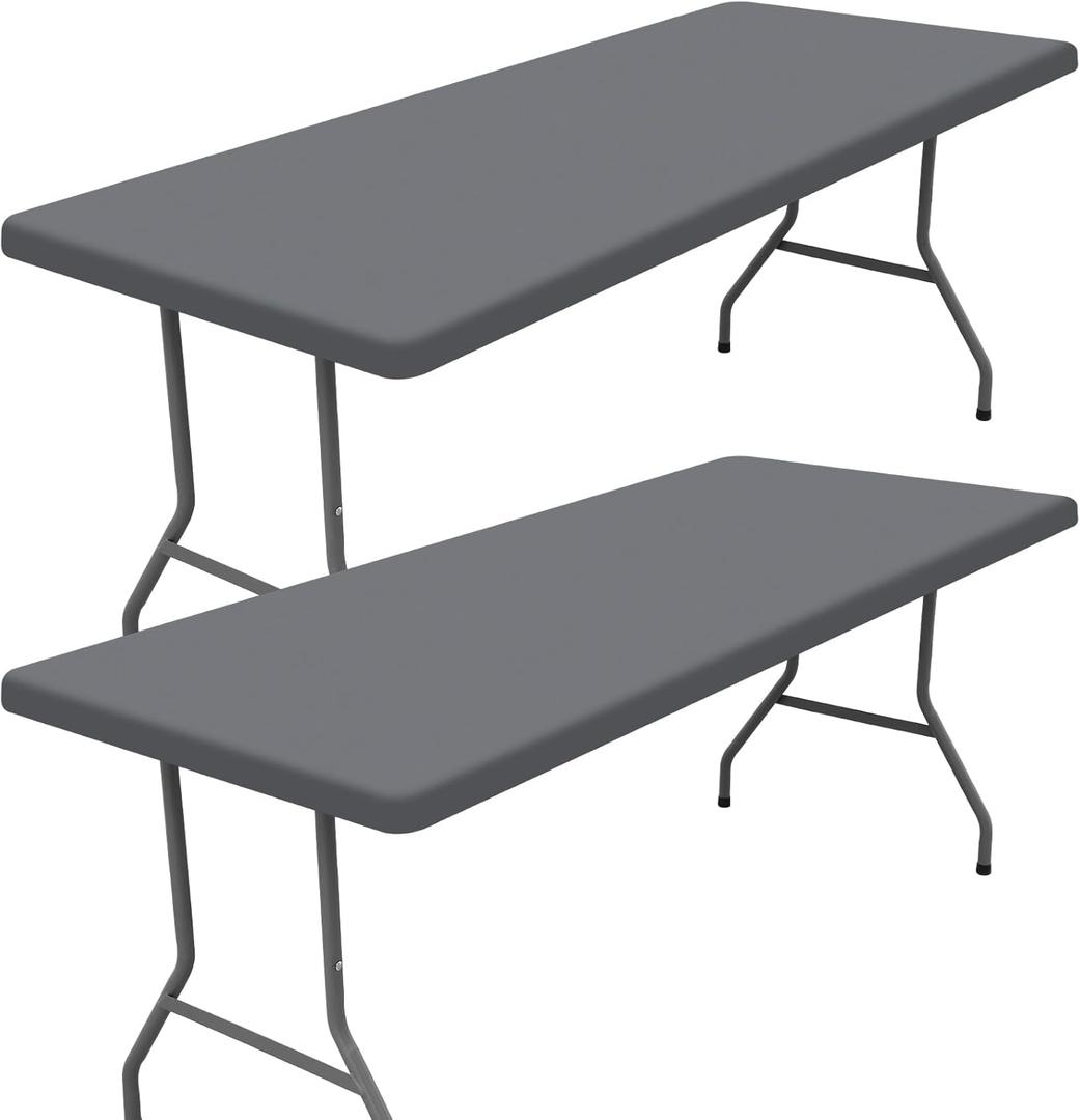 Moosfor Spandex 6 Foot Rectangle Table Cloth 2 Pack, Elastic Fitted Tablecloths for Picnic, Stretch Washable Patio Table Cover for Outdoor, Camping, Banquet and Parties (Grey, 36"x72")