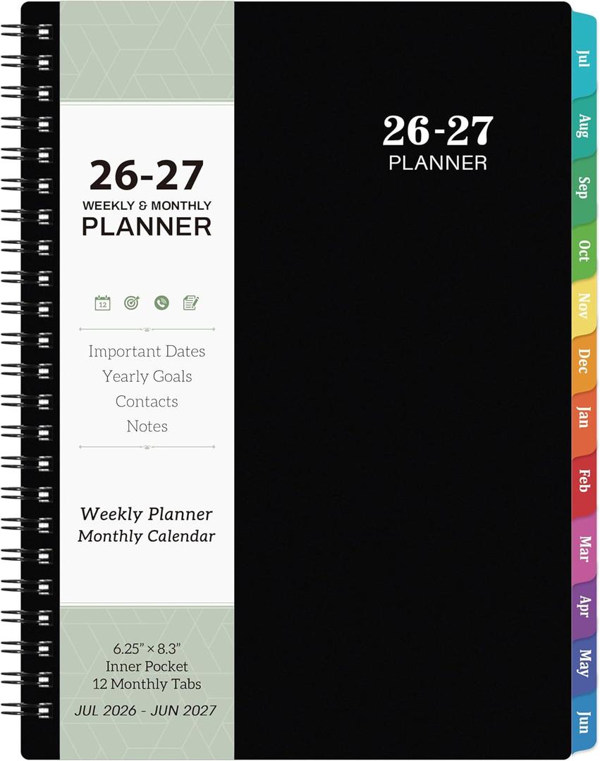 Planner 2026-2027 - Academic Planner 2026-2027, Weekly and Monthly, Jul 2026 - Jun 2027, 26-27 Planner 6.3 8.4, Notes, Thick Paper, Back Pocket, Twin-wire Binding