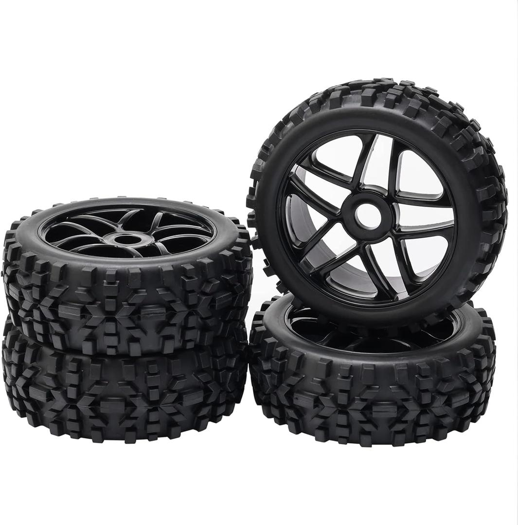 JIUWU High-Performance 4-Pack RC Off-Road 17mm Hex Rc Wheels and Tires - 1/8 Scale Rc Tires, Rc Car Wheels, Rc Vehicle Wheels & Tires Durable Construction (Black)
