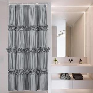 Small Stall Ruffle Shower Curtain 36" W x 72" H, Vintage Handcrafted Bow Tie Bath Curtain for Master Bathroom, Ruched Microfiber Bathroom Curtain with 7 Buttonholes, Gray (LQ-10) (Grey)