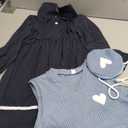 Toddler Girl Long Sleeve Button Down Collared Shirt Dress Sleeveless Vest Sweatshirt with Cute Bag 3 Pieces Outfits (4-5T, Navy Blue)