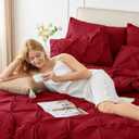 CozyLux Queen Comforter Set Dark Red, 7 Pieces Pintuck Bed in A Bag, Premium Red Comforter Queen Size, Pinch Pleat Bedding Sets with Comforter, Sheets, Pillowcases & Shams