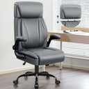 Leather Office Chair, Big and Tall Office Executive Breathable PU Computer Chair with Lumbar Support, High Back Home Office Desk Chair with Flip-up Armrests, Adjustable Headrest