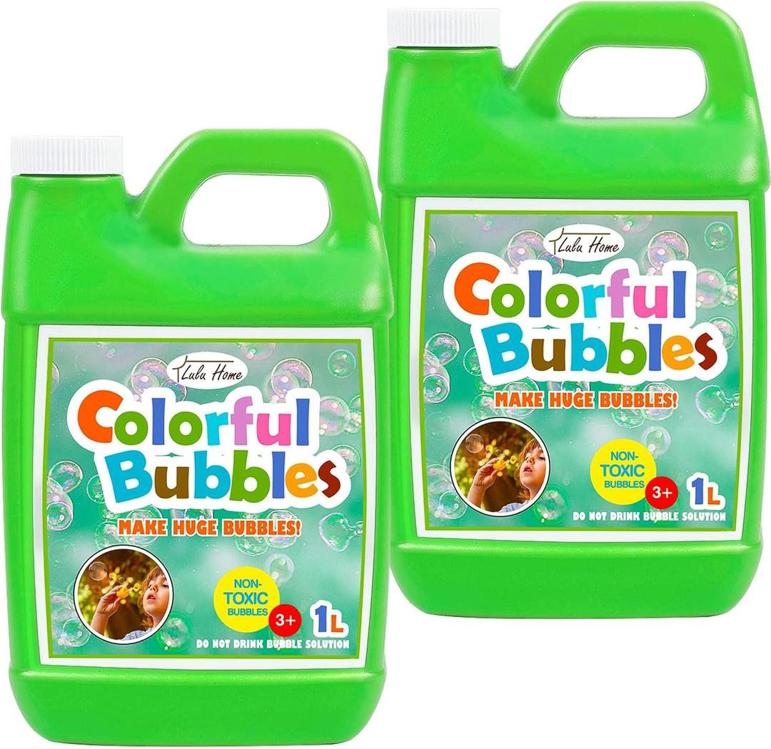 Lulu Home 2 Packs Bubble Concentrated Solution, 1 L/ 33.8 OZ Bubble Refill Solution for Kids Bubble Machine, Giant Bubble Wand, Bubble Blower Toys, Birthday Party Favors (Green Bottle), 778-G