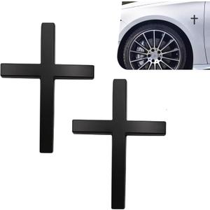 Metal Jesus Christ Cross Badge Stickers, 3D Individual Car Cross Emblem Decal, Cross Emblem for Car, for Auto Trunk Body Tailgate Side Fenders, Auto Decoration (Black)