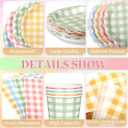 96 Pcs Gingham Dessert Paper Plates And Napkins/Cup Set - 9 Inch 4 Color(Red/Blue/Green/Yellow) Small Scalloped Disposable Paper Plate - Disposable Gingham Party Supplies - For Picnic Wedding Birthday