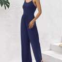 STOLKISS Women Casual Jumpsuits Summer Sleeveless Loose Jumpsuit Shoulder Strap Adjustable Long Pants Rompers with Pockets (Blue, M)