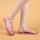 Toddler Sandals Jelly Shoes Girls Unisex Boy Flat Retro Slides Clear Kids Water Slippers Slingback Summer Beach Size 8 Adjustable Buckle Glitter Dress Soft (Pink)