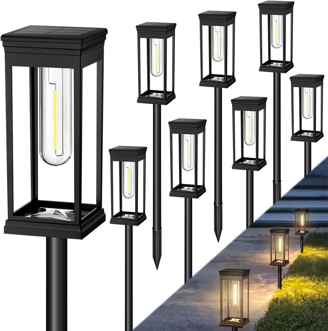 8 Pack Solar Pathway Lights Outdoor, IP65 Waterproof Solar Lights Outdoor Auto On/Off Walkway Landscape Lighting, Warm White LED for Garden, Yard, Driveway, Patio Landscape Decor