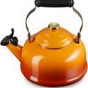 Le Creuset Enamel on Steel Whistling Tea Kettle with Gold Finishes, 1.7 qt., Persimmon