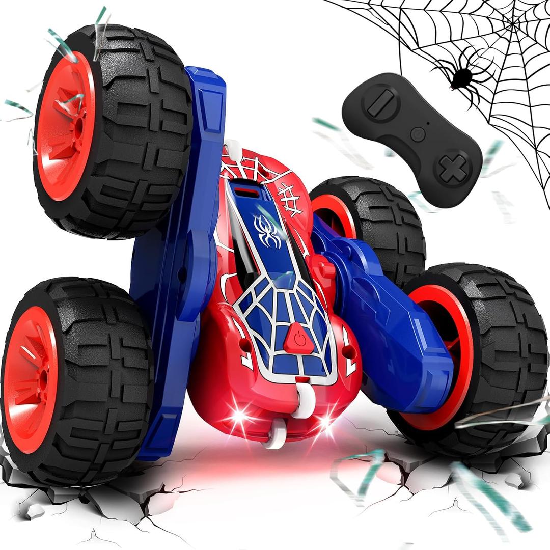 Tecnock Spider Remote Control Car, 2.4GHz RC Cars with USB-C Easy Charging, 4WD Double Sided 360 Rotates & Flips RC Stunt Car, Toys Gift for Boys and Girls Ages 6-8, 8-12 (Red)