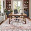 DEXI Area Rugs for Living Room, 4x6 Washable Low Pile Vintage Traditional Rug for Bedroom, Non Slip Indoor Carpet for Dining Office Nursery, Pink White