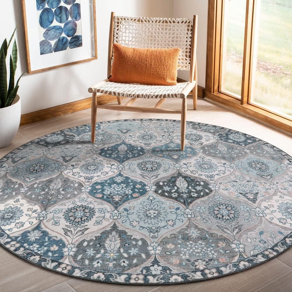 Lahome Moroccan Trellis Washable Round Area Rug, Soft Round Rugs 6ft Ultra-Thin Non-Slip, Vintage Large Circle Carpet for Bedroom Living Room Kitchen Nursery, Blue (6ft Round, 03-blue/Multi)