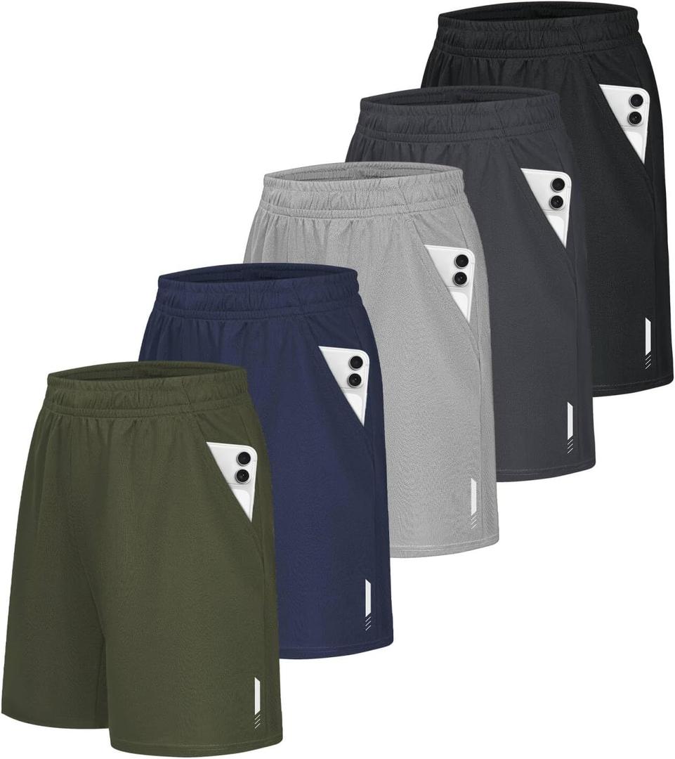 Little Beauty 5 Pack Mens Gym Shorts with Pockets Fast Dry Basketball Athletic Shorts for Men Running Casual Activewear, 2XL