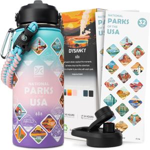 DYSANKY National Parks Water Bottle 32 oz Insulated Stainless Steel Water Jug with 65 Park Stickers, Outdoor Accessories & Gift Box BPA-Free Ideal for Hiking, Camping & Travel
