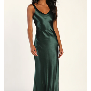 Lulus Perfectly Classy Emerald Green Satin Strappy Maxi Dress, Green, XXS