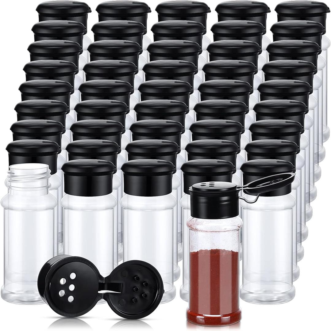 50 Pcs Plastic Spice Jars with Shaker Lids Containers Black Plastic Spice Bottles Seasoning Shaker Jars 3.3 Oz/ 100ml Seasoning Holder for Storing Herbs Powders