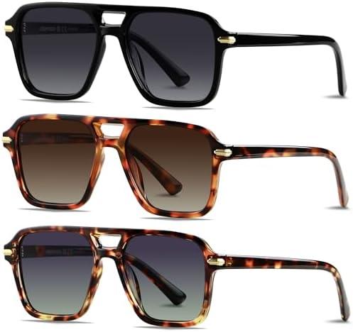 ANDWOOD Polarized Aviator Sunglasses for Women Men Retro 70s 80s 90s Aviators Trendy Square Pilot Vintage Shades