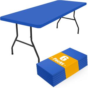 Smiry 6 Pack Rectangle Picnic Table Cloth, Waterproof Elastic Fitted Tablecloths, Washable Polyester Rectangular Patio Table Cover for Camping, Indoor and Outdoor (Blue, 30"x96")