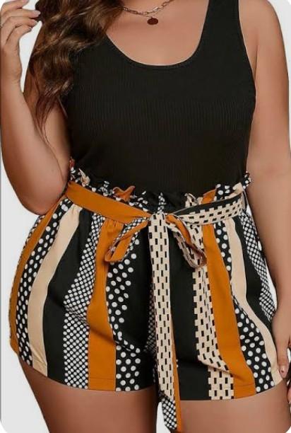SOLY HUX Women's Summer Sleeveless Striped Belted Tank Romper Short Jumpsuit Multicoloured Polka Dots XL Large Plus