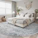 Soalmost 8x8 Grey Round Rug 8ft Living Room Circle Rug Vintage Round Area Rug Non Slip Indoor Carpet for Apartment