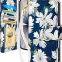 Toycamp for iPhone 17 Wallet Case with Wrist Strap - Leather Flip Folio Phone Case with RFID Blocking 4 Card Holder for Apple for iPhone 17 Funda Cute Aesthetic for Women Ladies, White Flower