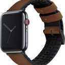 BARTON WATCH BANDS- Black Leather and Rubber Hybrid - Choose Color & Size - Compatible with All Apple Watches (Ultra, SE, 8, 7, 6, 5, 4, 3, 2, 1) - 38mm, 40mm, 41mm, 42mm, 44mm, 45mm, 49mm (Oak Brown Leather (Stainless Steel Buckle))