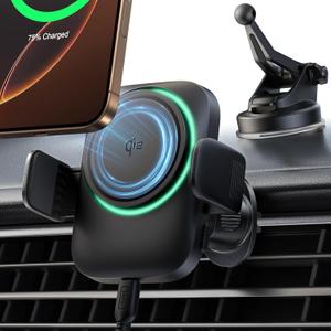 INIU for MagSafe Car Mount Charger, Qi2 Certified 15W Wireless Car Charger, Ultra Strong Magnet, Car Phone Mount with Cooling Fan, Air Vent Dash Phone Holder Mount for iPhone 16 15 14 13 12 Series (Black)
