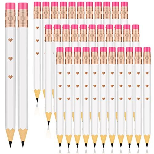 Ireer Bridal Shower Pencils Half Golf Pencils with Erasers Pre Sharpened 4 Inch 2 HB Mini Hexagon Wedding Pens for Bridal Shower Favors Office (White,36 Pieces)