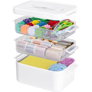 TERGOO 3-Tier Plastic Craft Organizers and Storage Box with Removable Trays, Portable Art Supply Storage Organizer with Handle, Art & Craft Storage for Organizing Bead, Sewing, Tool