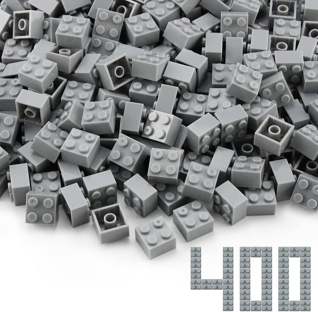 2x2 Bricks Light Gray Medium Stone Grey 400 Pieces Parts Building Creative Play Blocks Set Accessories Compatible with 3003 Major Brands Toys