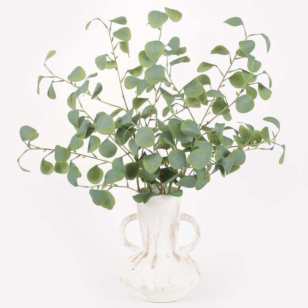Artificial Plants Faux Greenery Branches,Eucalyptus Leaves Long Stems, Fake Silk Dollar Leaf Spray for Vase Filler Wedding Office Home Dcor (4Pcs Green)