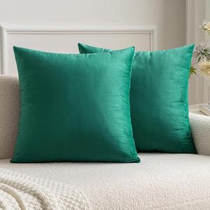 MIULEE Pack of 2 Velvet Soft Solid Decorative Square Throw Pillow Covers Christmas Cushion Case for Spring Couch Sofa Bedroom Car 16x16 Inch 40x40 cm Green